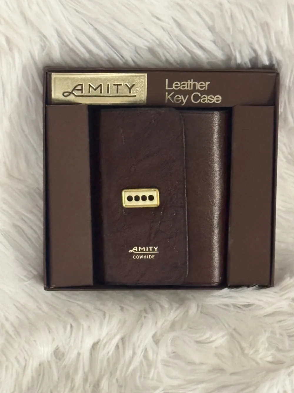 NEW Amity Leather Key Case Brown Cowhide Vintage Key Holder w/ Box